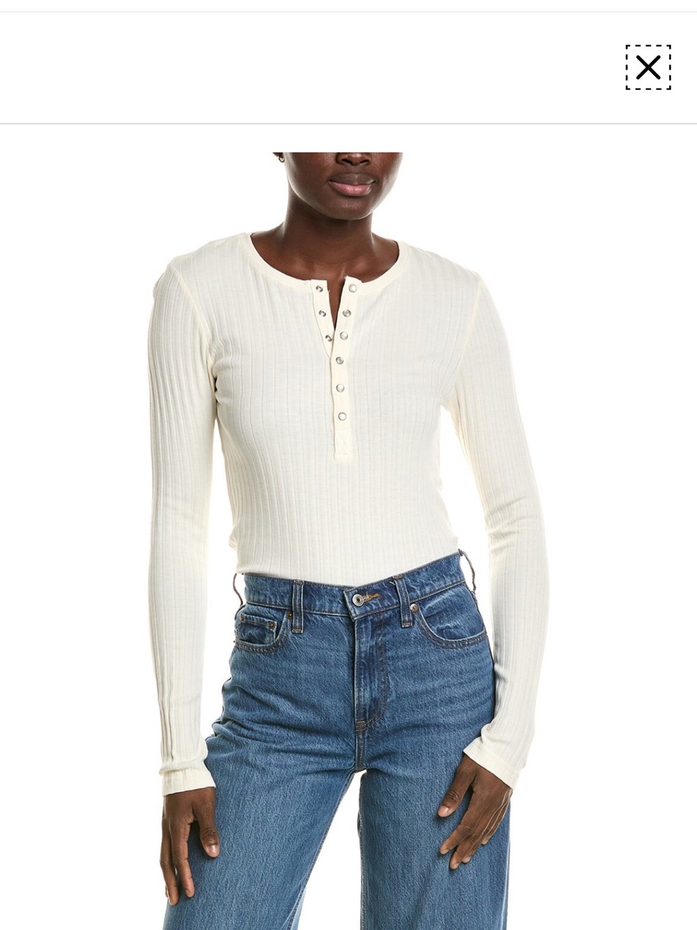 Amo Lottie cream Ribbed Henley Long-Sleeve